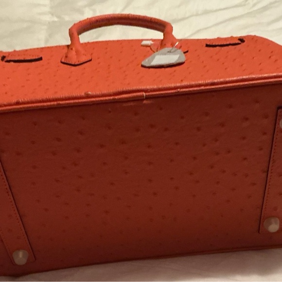 Elegant Orange Embossed Ostrich Leather Satchel Bag Size 30 NWOT - Picture 6 of 7